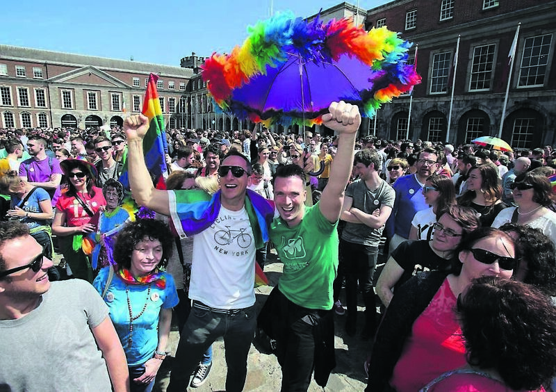 Supporters for same-sex marriage at Dublin Castle in 2015 after the referendum on marriage equality Supporters for same-sex marriage at Dublin Castle in 2015 after the referendum on marriage equality