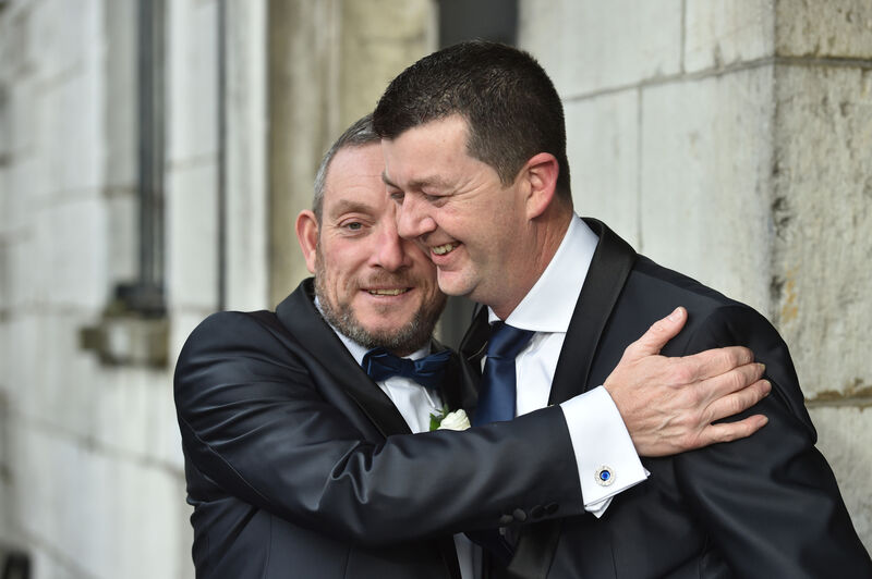Conchobhar Ó Laoghaire and Jerry Buttimer after their marriage ceremony at the Triskel Christchurch, Cork. Picture Dan Linehan Conchobhar Ó Laoghaire and Jerry Buttimer after their marriage ceremony at the Triskel Christchurch, Cork. Picture Dan Linehan