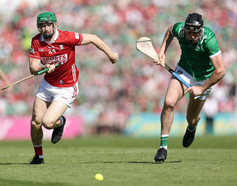 Cork's Séamus Harnedy and Diarmaid Byrnes of Limerick. Picture: INPHO/Tom Maher
