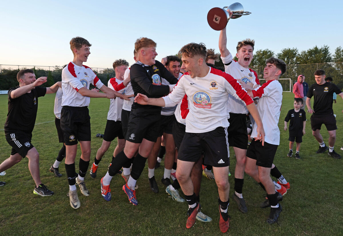  Bandon celebrate their win.  Cork Youth Leagues, Sean Williams Under 18 Cup Final, Douglas Hall V's Bandon, at Castletreasure, Cork.