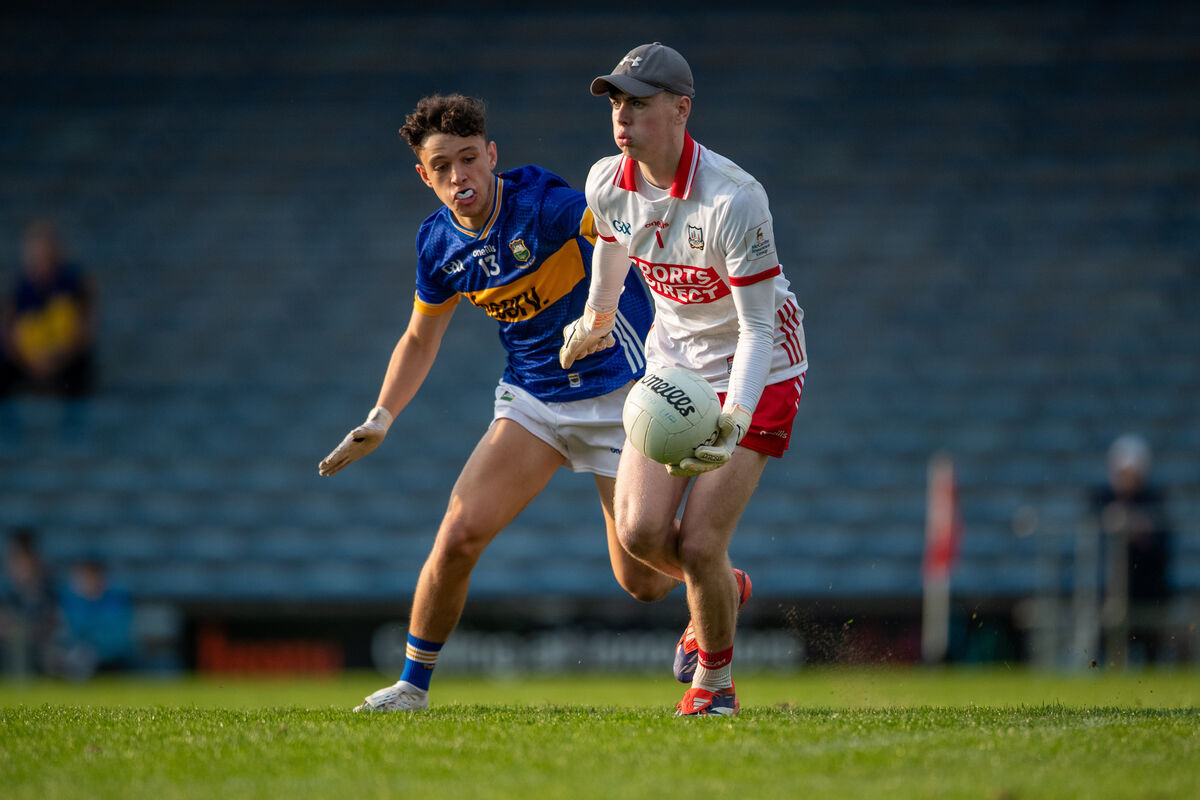Tipperary's Dylan McCormack tries to challenge Cork goalkeeper Rory Twohig. Picture: Diarmuid Brennan
