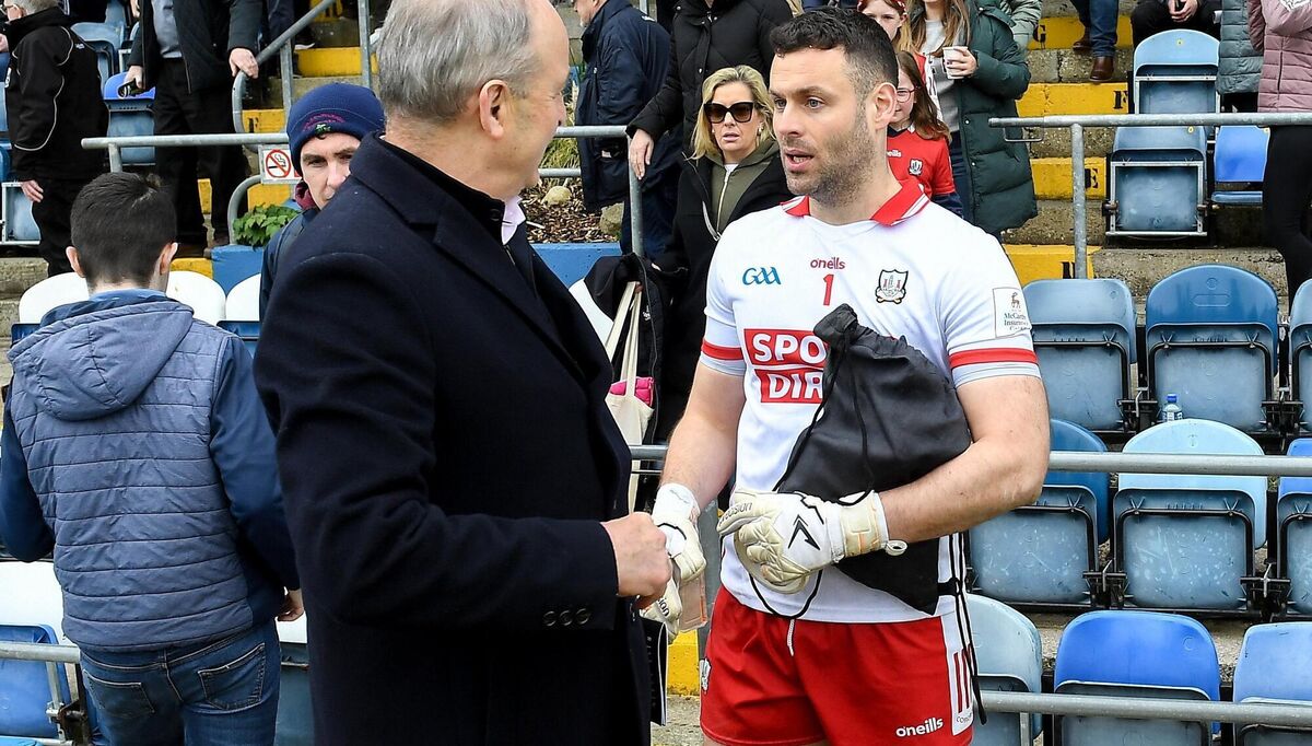 Cork goalkeeper Micheál Aodh Martin with his father Taoiseach Micheál Martin. Picture: Matt Browne/Sportsfile Cork goalkeeper Micheál Aodh Martin with his father Taoiseach Micheál Martin. Picture: Matt Browne/Sportsfile