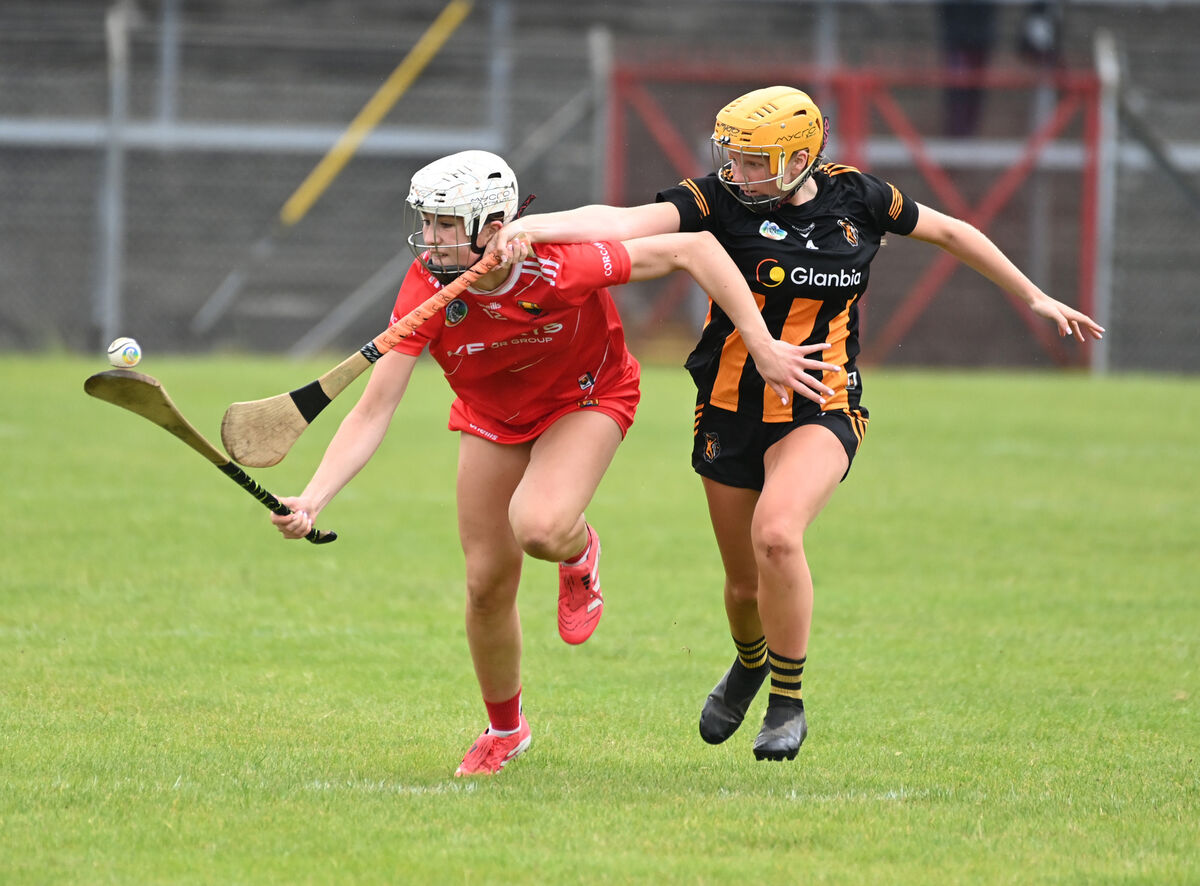 Cork's Niamh McNabola is tackled by Kilkenny's Sofia Kerr. Picture: Eddie O'Hare