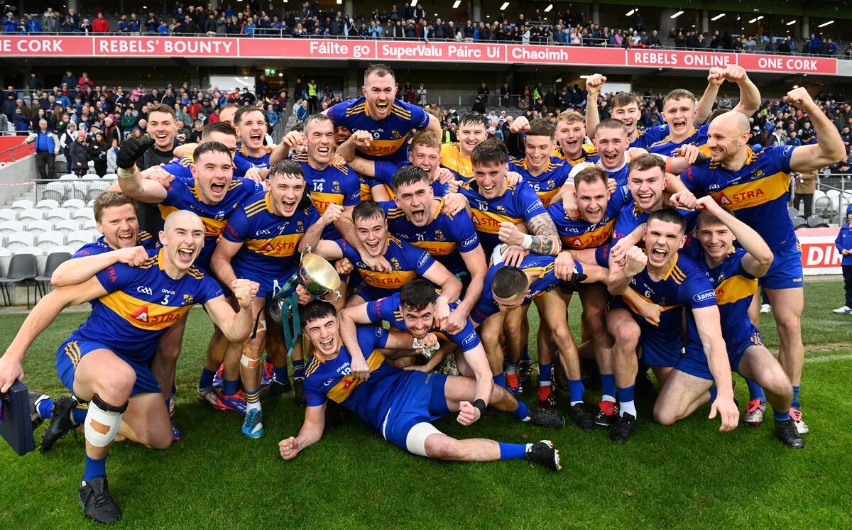  Carrigaline celebrate winning the McCarthy Insurance Group SAFC last year. Picture: Larry Cummins