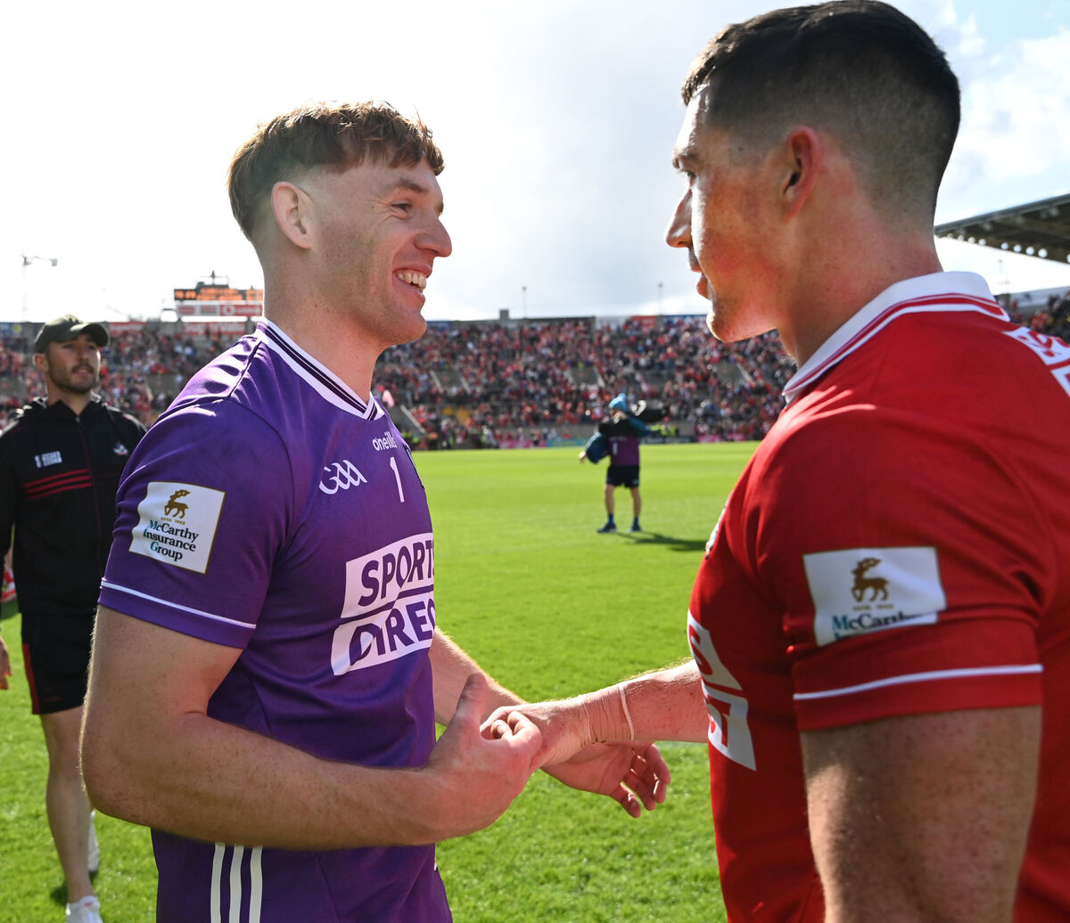 Cork's Patrick Collins and Sean O'Donoghue after the Waterford win. Picture: Eddie O'Hare