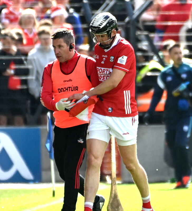 Ger Millerick goes off injured against Waterford. Picture: Eddie O'Hare
