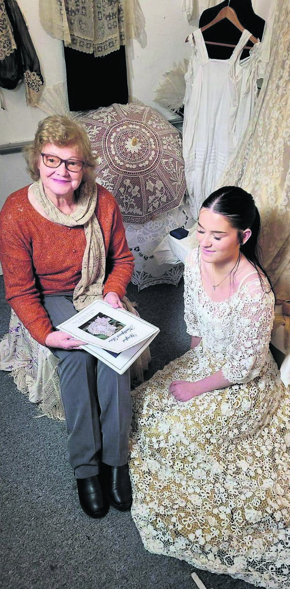 Veronica Stewart with her granddaughter, Alanna Clancy, who is wearing a Youghal crochet dress from the 1900s, which Veronica herself restored Veronica Stewart with her granddaughter, Alanna Clancy, who is wearing a Youghal crochet dress from the 1900s, which Veronica herself restored