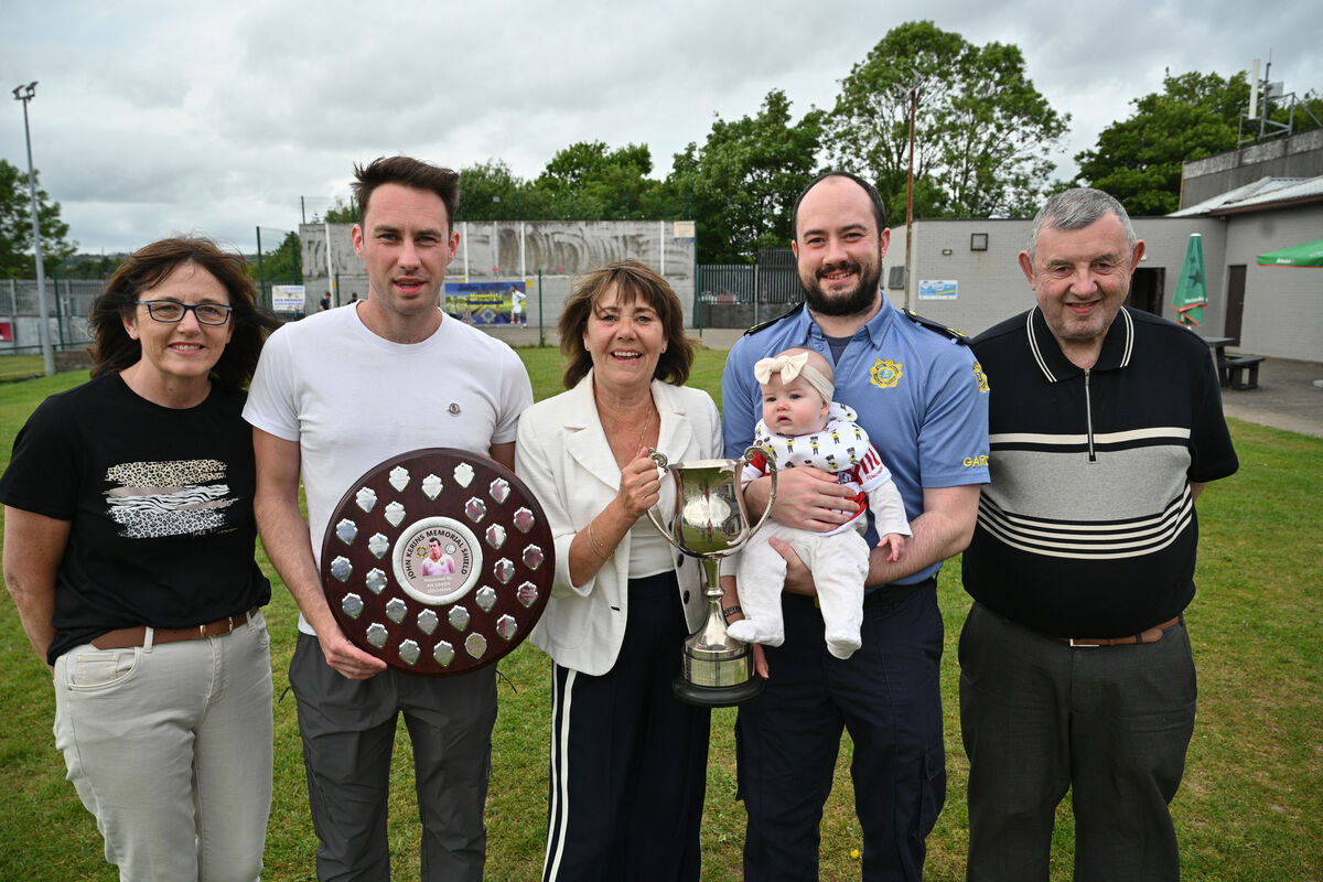  Breda O'Sullivan, Paul Kerins, Ann Kerins, John and four-month-old Evie Kerins and Humphrey Kerins at the launch of the John Kerins Memorial Gaelic Football Tournament. Picture: Larry Cummins