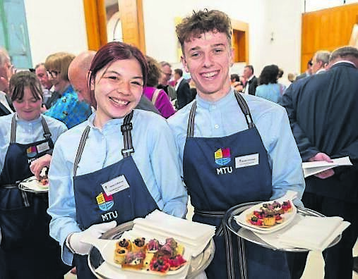 MTU Hospitality Management Year 1 students Sandy O’Mahony and Brody O’Donnell at MTU, Bishopstown, for the launch of the inaugural Bachelor of Arts in Sustainable Butchery and Gastronomy.	Picture: Joleen Cronin
                    