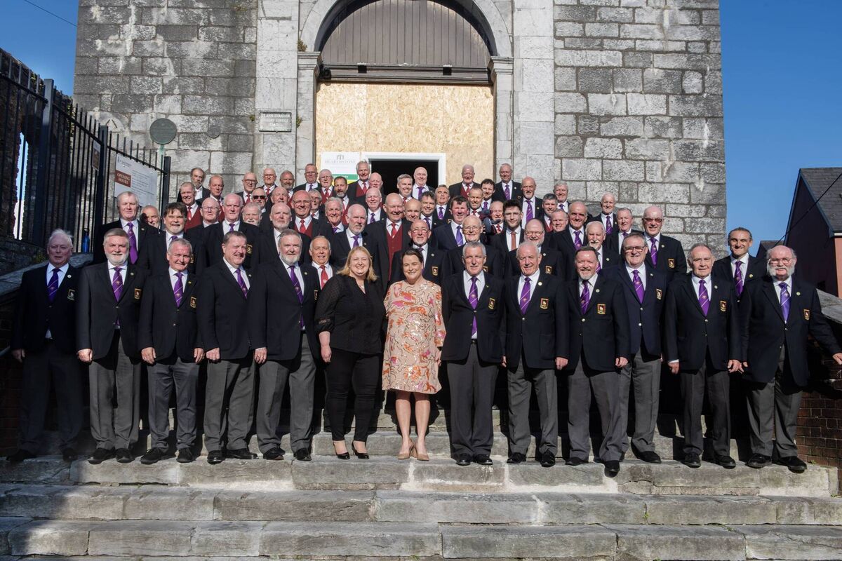 City of Cork Male voice choir and Newtown &amp; District Male voice Choir (Wales) on the steps of Shandon Church ''Sing for Shandon fundraiser'': Picture: Martin Duggan.
