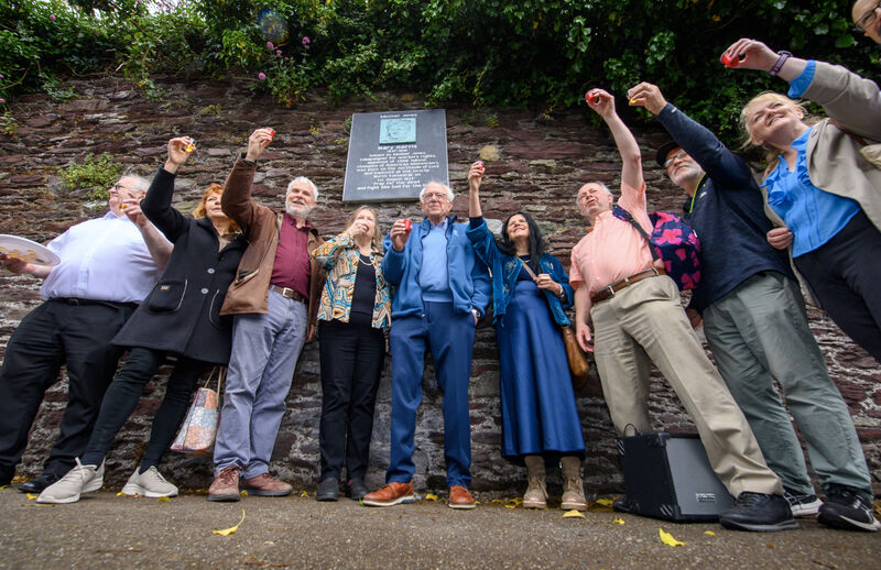 US senator Bernie Sanders with his wife Jane, Ann Piggott and Ger O'Mahony and the Mother Jones committee at the Mother Jones plaque on John Redmond St. Picture: Dan Linehan