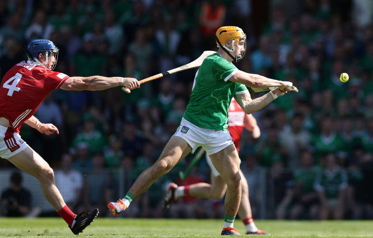 Adam English scores Limerick's second goal against Cork - the midfielder scored in every game, finishing with 2-8, all from play. Picture: Inpho/Tom Maher