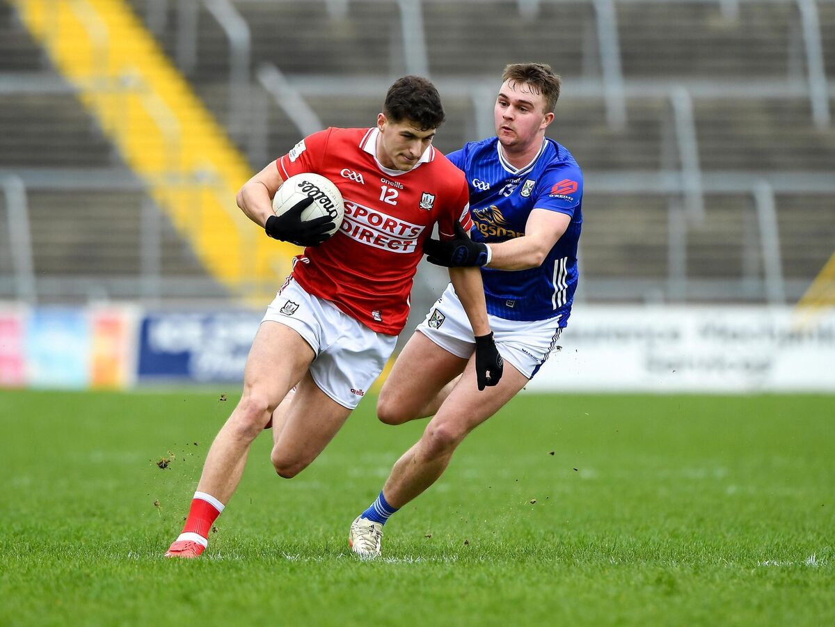 Seán McDonnell of Cork in action against Cian Madden of Cavan this season. Picture: Matt Browne/Sportsfile