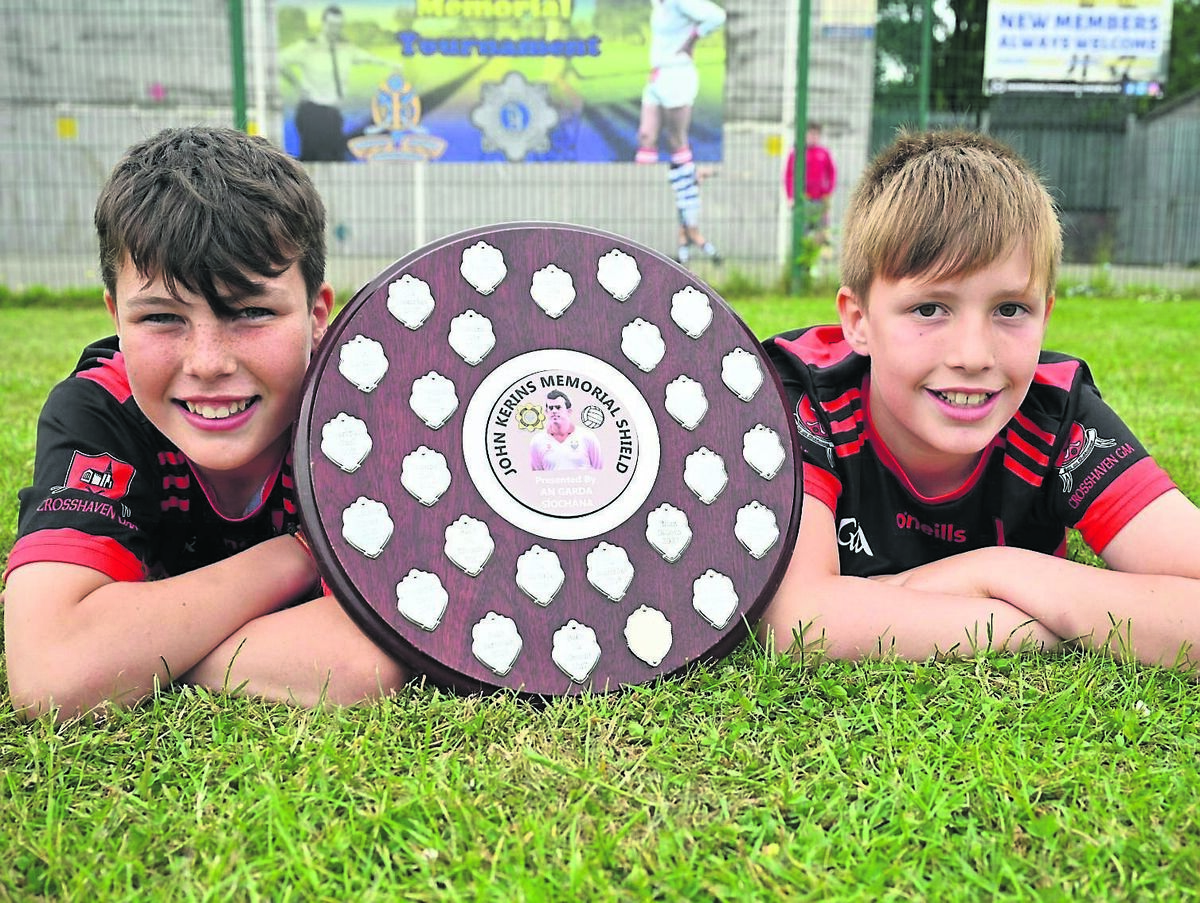 Zack McGrath and Nathan Drennan of Crosshaven, shield winners last year, at the launch of the John Kerins Memorial Gaelic Football Tournament which will take place at Páirc Uí Rinn on Saturday, June 7.	Picture: Larry Cummins
                    