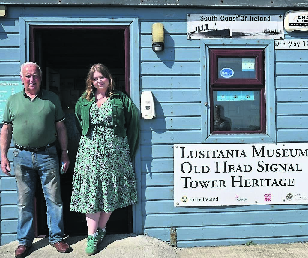 Vincent Downing, assistant treasurer, and Shannon Forde, manager and resident historian, at the Lusitania Museum at the Signal Tower at The Old Head of Kinsale. Pictures: Larry Cummins