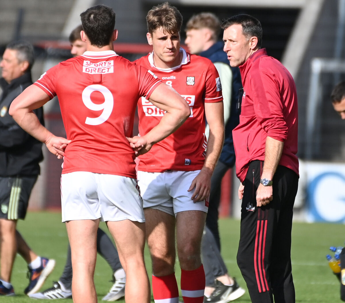 Cork selector Jim O'Donoghue with Colm O'Callaghan and Ian Maguire after the loss to Kerry. Picture: Eddie O'Hare