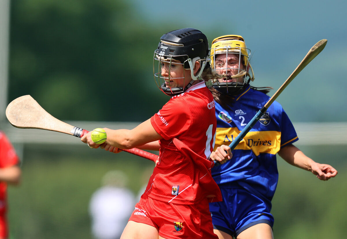 Tipperary's Lorna Ryan tackles Isobel Sheehan of Cork. Picture: INPHO/Leah Scholes