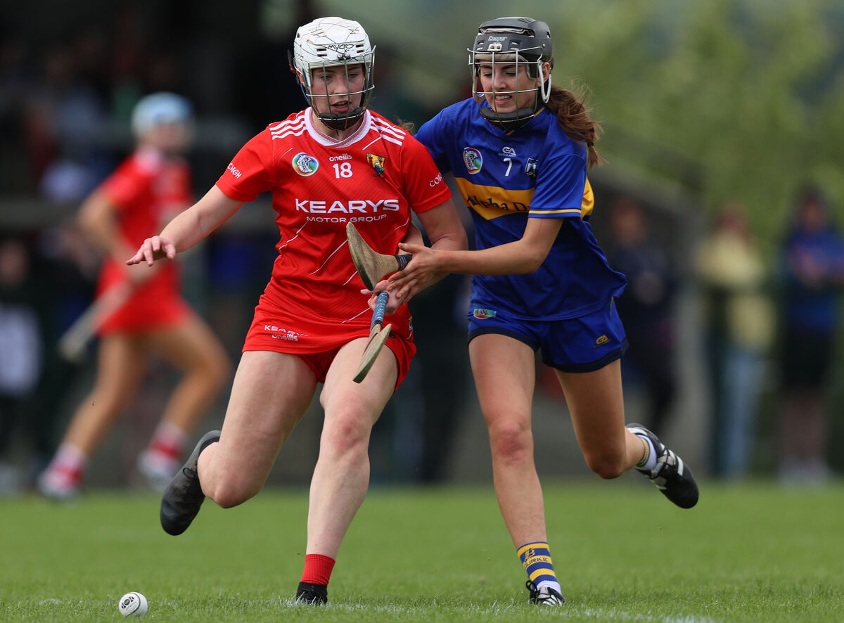 Cork’s Sinéad Hurley competes with Ciara Gleeson of Tipperary. Picture: INPHO/Leah Scholes