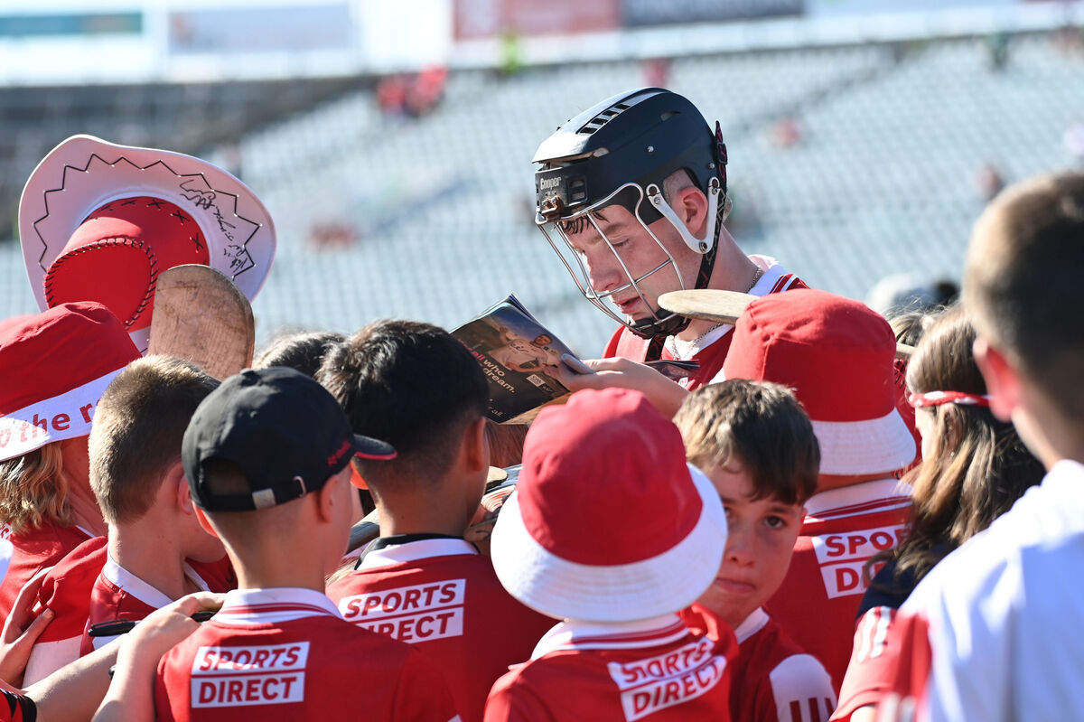 Cork's Eoin Downey signs autographs after the defeat by Limerick. Picture: Eddie O'Hare