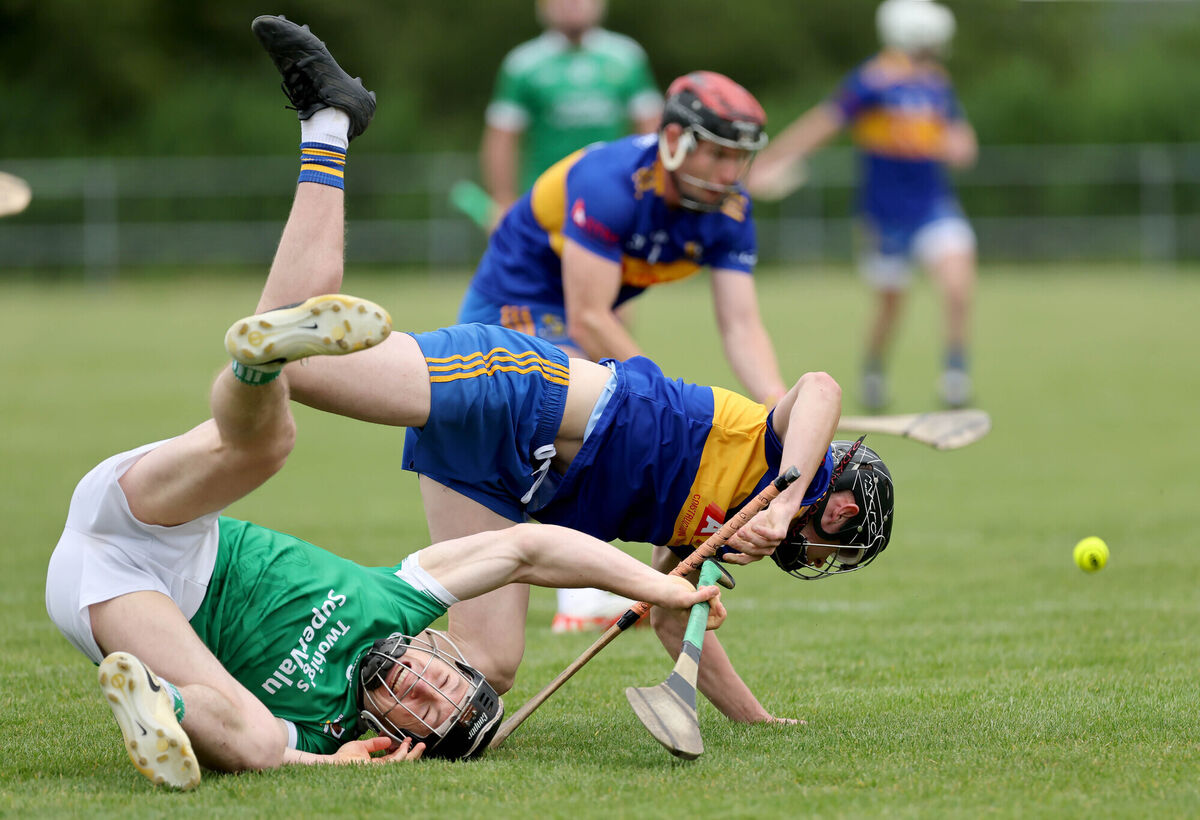 Kanturk's Mark Healy and Tomás Vaughan of Carrigaline battle for the ball. Picture: Jim Coughlan Kanturk's Mark Healy and Tomás Vaughan of Carrigaline battle for the ball. Picture: Jim Coughlan