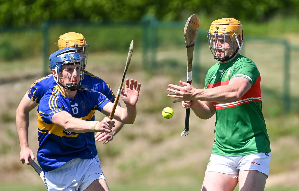  Fr O'Neill's Mark O'Keeffe and Carrigtwohill's Patrick Walsh. Picture: David Keane