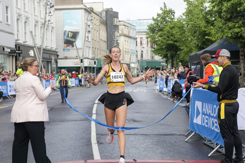 Hannah Steeds winning the women's 10K race. Picture: David Creedon