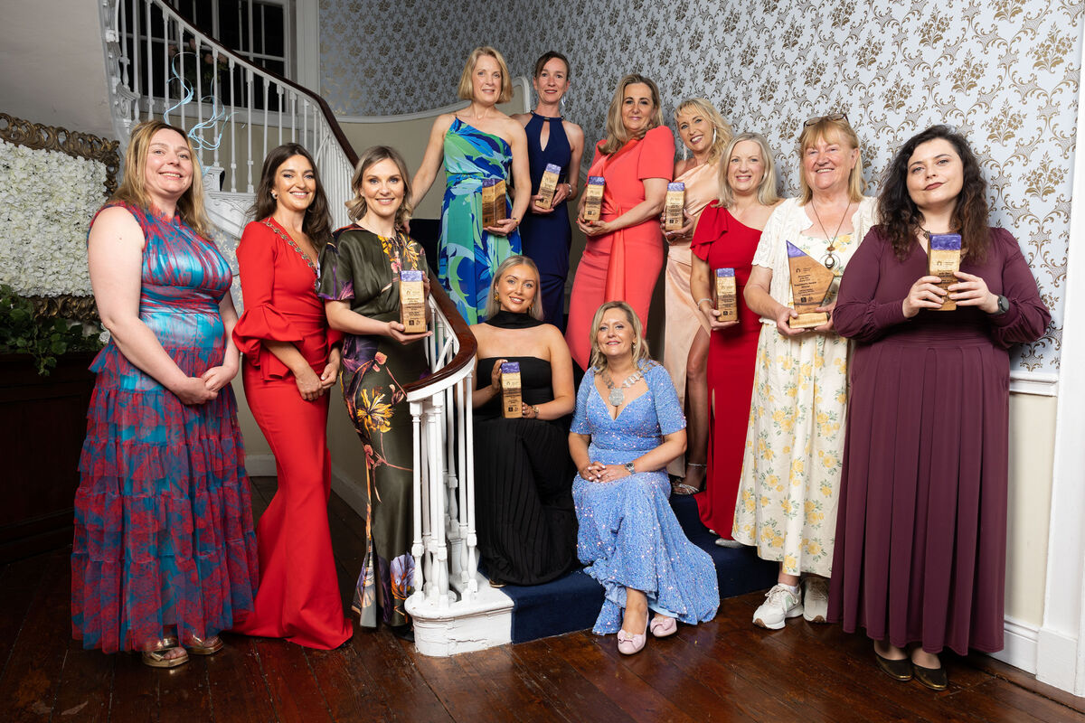 President of Network Cork Cathy Fitzgibbon, National President of Network Ireland, Amy O'Sullivan and Vice President of Network Cork, Diane Higgins with award winners Enrika Moore, Viska Systems winner of STEM Professional, Therese Deane, MACOM winner of Employee Shining Star, Sophie Murphy, Johnson & Johnson MedTech winner of Employee Rising Star, Gwen Perroud, Cameron Bakery winner of Established Business Woman, Tracy McCarthy, Naturally Balanced Wellness winner of Solo Business Woman, Deidre O'Grady, AbilityWise winner of Emerging Business Woman, Sue Nelson, Sue Nelson Design winner of Creative Professional, Caitríona Twomey, Penny Dinners, Winner of the President Award and Marilyn Reidy, Kneat Solutions winner of Networker of the Year at the annual Network Ireland Cork Businesswoman of the Year Awards. President of Network Cork Cathy Fitzgibbon, National President of Network Ireland, Amy O'Sullivan and Vice President of Network Cork, Diane Higgins with award winners Enrika Moore, Viska Systems winner of STEM Professional, Therese Deane, MACOM winner of Employee Shining Star, Sophie Murphy, Johnson & Johnson MedTech winner of Employee Rising Star, Gwen Perroud, Cameron Bakery winner of Established Business Woman, Tracy McCarthy, Naturally Balanced Wellness winner of Solo Business Woman, Deidre O'Grady, AbilityWise winner of Emerging Business Woman, Sue Nelson, Sue Nelson Design winner of Creative Professional, Caitríona Twomey, Penny Dinners, Winner of the President Award and Marilyn Reidy, Kneat Solutions winner of Networker of the Year at the annual Network Ireland Cork Businesswoman of the Year Awards.