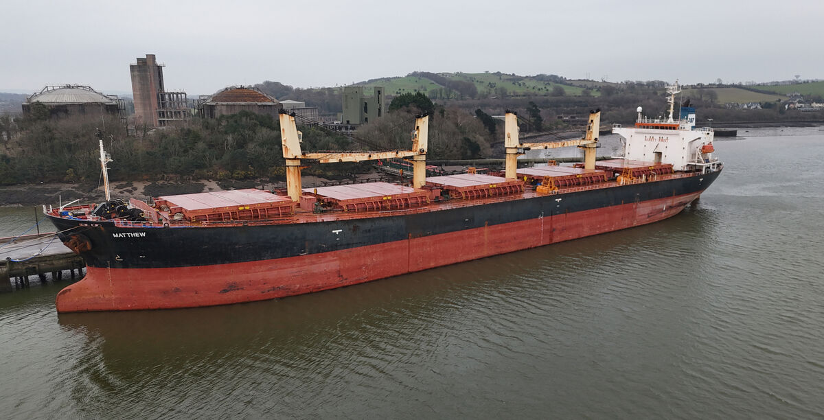 The MV Matthew berthed at Marino Point, Cobh Co. Cork. The 2.25 tonnes of cocaine that was seized from the MV Matthew, a Panamanian-registered bulk carrier, has an estimated value of more than €157million. Picture: Larry Cummins. The MV Matthew berthed at Marino Point, Cobh Co. Cork. The 2.25 tonnes of cocaine that was seized from the MV Matthew, a Panamanian-registered bulk carrier, has an estimated value of more than €157million. Picture: Larry Cummins.