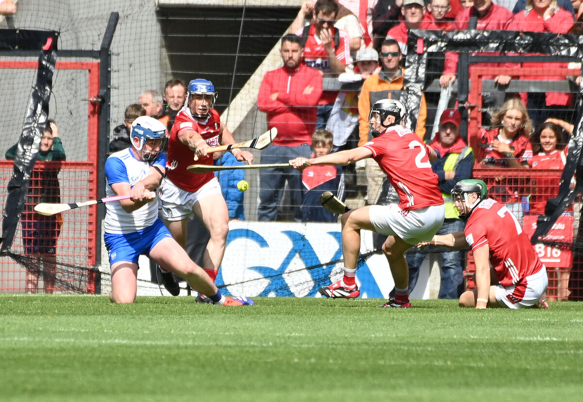 Ger Millerick and Sean Donoghue combine to stop Waterford's Stephen Bennett at SuperValu Páirc Uí Chaoimh. Picture: Eddie O'Hare Ger Millerick and Sean Donoghue combine to stop Waterford's Stephen Bennett at SuperValu Páirc Uí Chaoimh. Picture: Eddie O'Hare