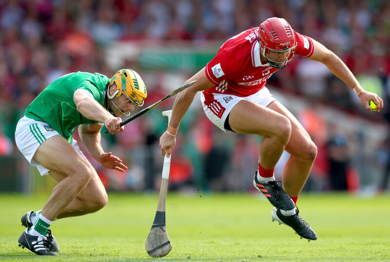 Limerick’s Dan Morrissey tackles Brian Hayes of Cork. Picture: INPHO/James Crombie