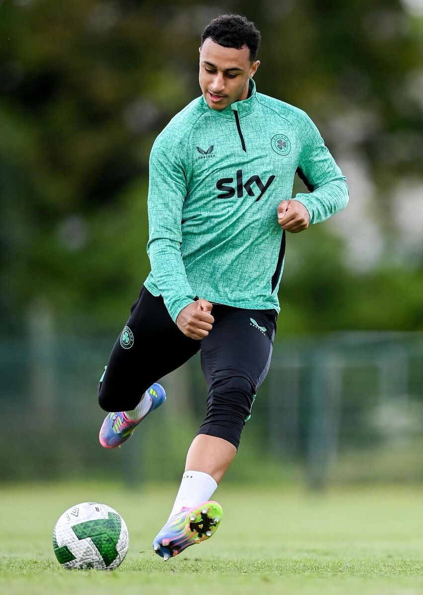 Adam Idah during a Republic of Ireland training session at the FAI National Training Centre in Abbotstown, Dublin. Picture: Stephen McCarthy/Sportsfile