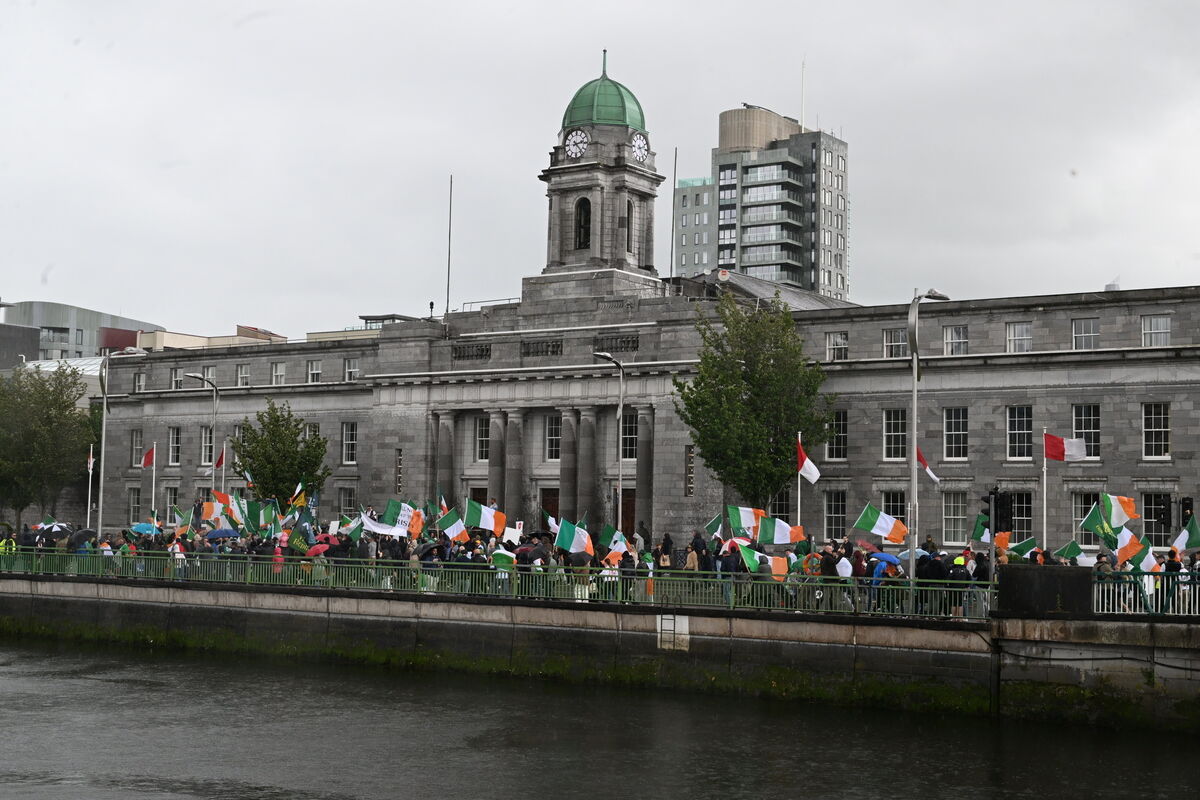 Protest march arrives at City Hall, Cork on Saturday afternoon. Picture: Larry Cummins Protest march arrives at City Hall, Cork on Saturday afternoon. Picture: Larry Cummins