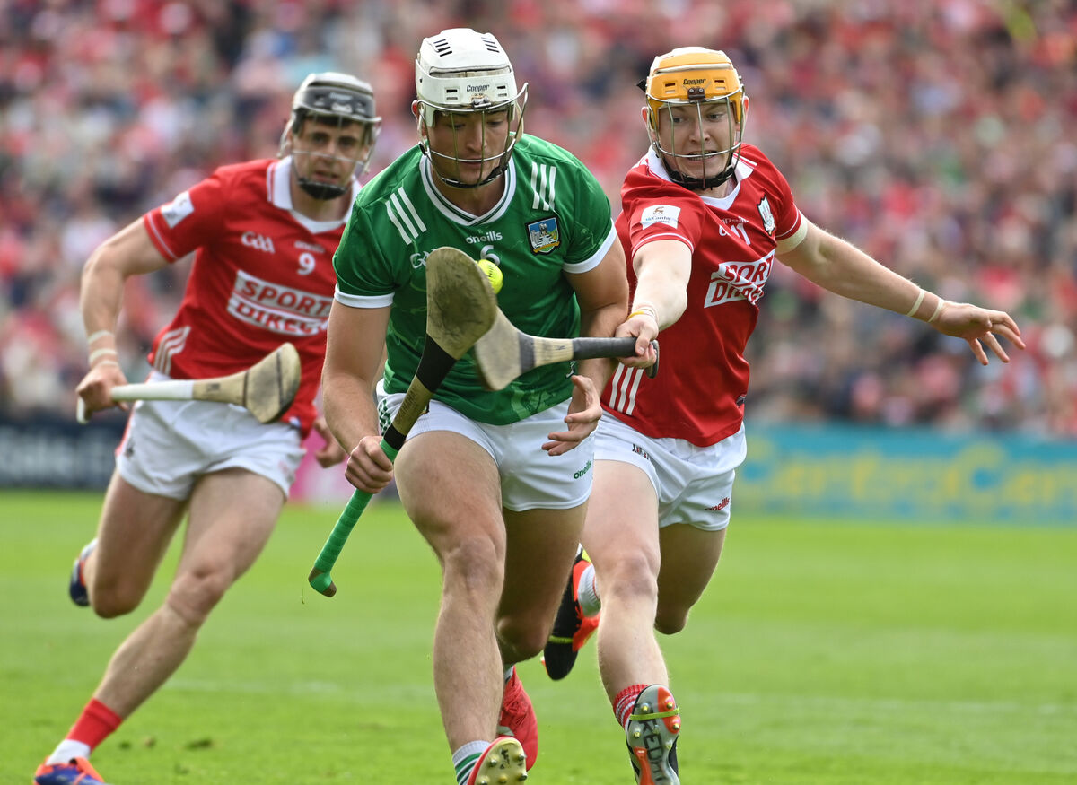 Cork's Shane Barrett tackles Limerick's Kyle Hayes during Saturday's Munster SHC final at TUS Gaelic Grounds. Picture: Eddie O'Hare Cork's Shane Barrett tackles Limerick's Kyle Hayes during Saturday's Munster SHC final at TUS Gaelic Grounds. Picture: Eddie O'Hare