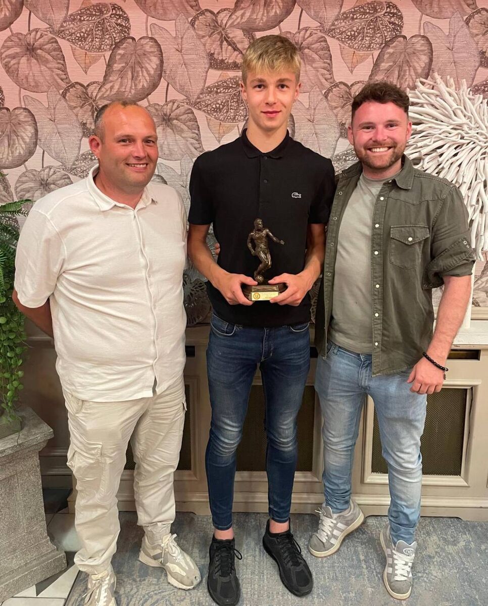Cork CSL Kennedy Cup manager Paul Higgins with coach Caoilte Hayes and Player of the Year Sean Hogan. 