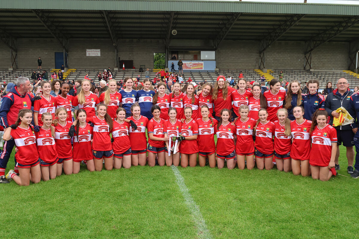 Joy for the Cork U14 ladies footballers. Picture: Brendan Gleeson