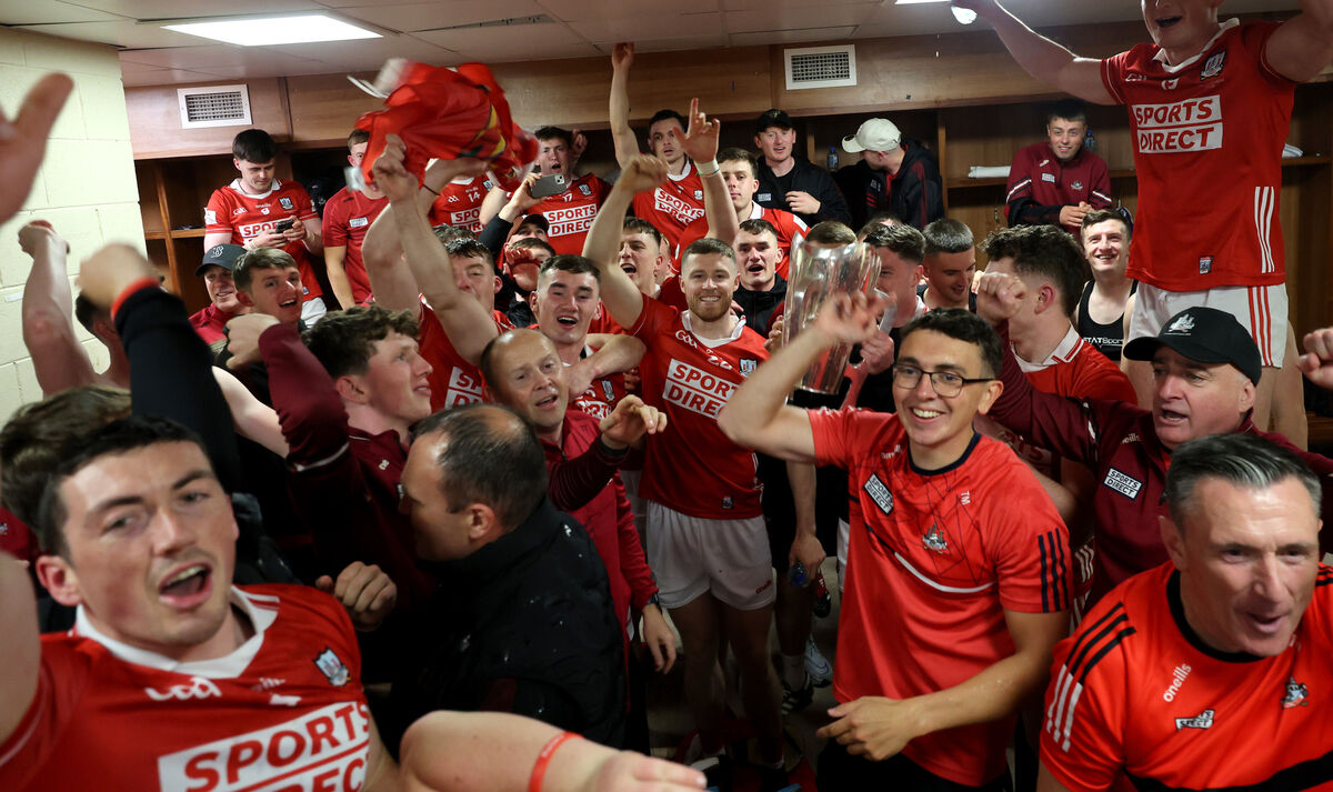 Celebrations in the Cork dressing room. Picture: Inpho/James Crombie Celebrations in the Cork dressing room. Picture: Inpho/James Crombie
