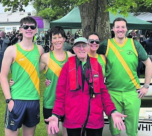 Cox Kevin with crew, Janet, Cáit, Jan, and TJ, at the recent regatta at Blackrock Rowing Club.