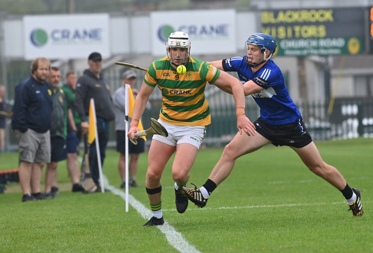  Niall Cashman of Blackrock breaking past his opposite number Cathal McCarthy of Sarsfields. Picture: Dan Linehan