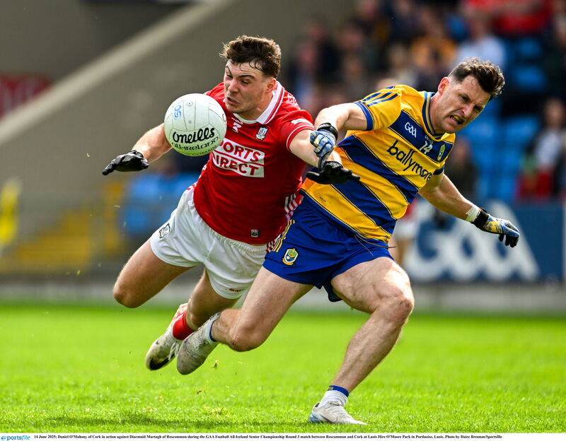 Cork's Daniel O'Mahony in action against Diarmuid Murtagh of Roscommon. Picture: Daire Brennan/Sportsfile Cork's Daniel O'Mahony in action against Diarmuid Murtagh of Roscommon. Picture: Daire Brennan/Sportsfile