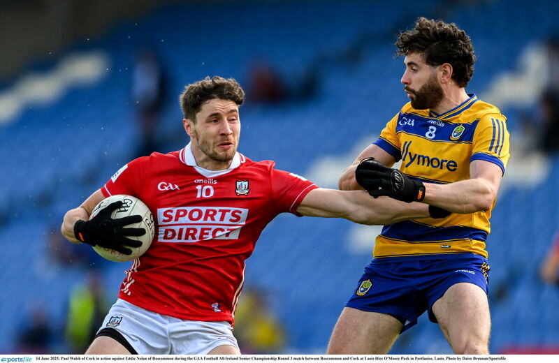 Paul Walsh of Cork in action against Eddie Nolan of Roscommon. Picture: Daire Brennan/Sportsfile Paul Walsh of Cork in action against Eddie Nolan of Roscommon. Picture: Daire Brennan/Sportsfile