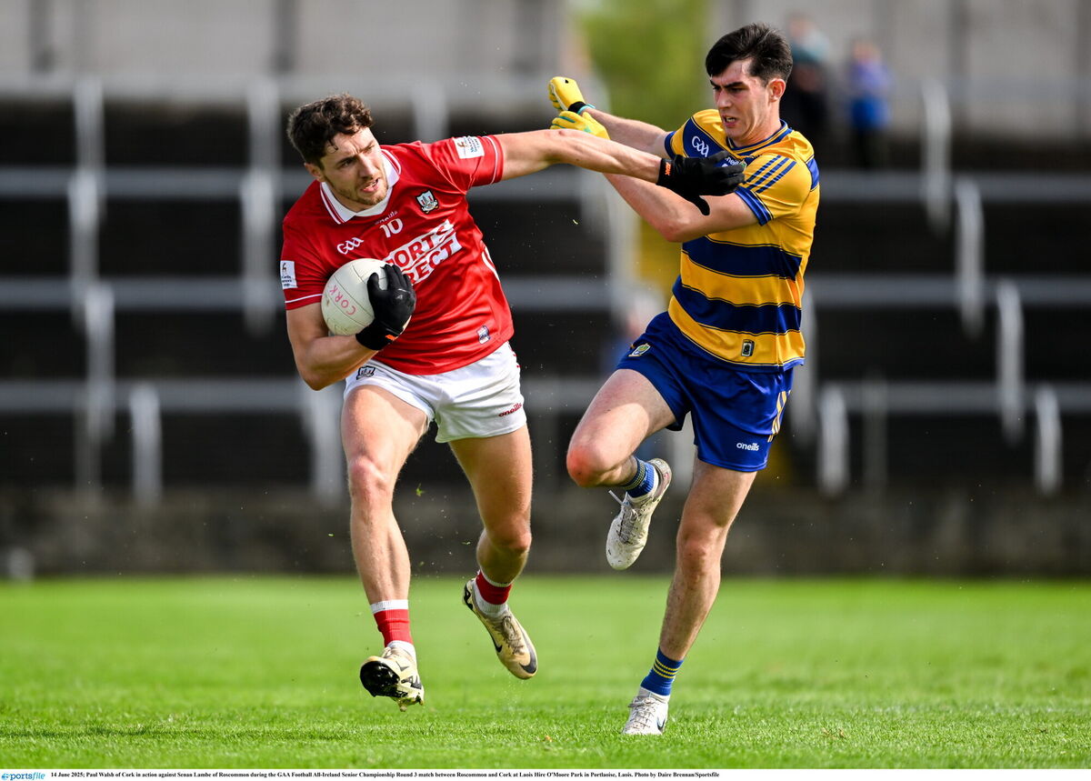 Paul Walsh of Cork in action against Senan Lambe of Roscommon. Picture: Daire Brennan/Sportsfile Paul Walsh of Cork in action against Senan Lambe of Roscommon. Picture: Daire Brennan/Sportsfile