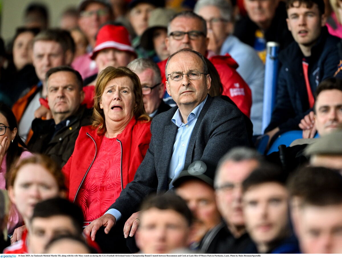 An Taoiseach Mícheál Martin, along with his wife Mary, watch on during Cork v Roscommon. Picture: Daire Brennan/Sportsfile An Taoiseach Mícheál Martin, along with his wife Mary, watch on during Cork v Roscommon. Picture: Daire Brennan/Sportsfile