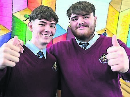 Très bien: Leaving Certificate students Wayne Stanton and Brian Cassin were pleased with the Leaving Cert French examination last Wednesday at Mayfield Community School. 	Picture Larry Cummins
                    