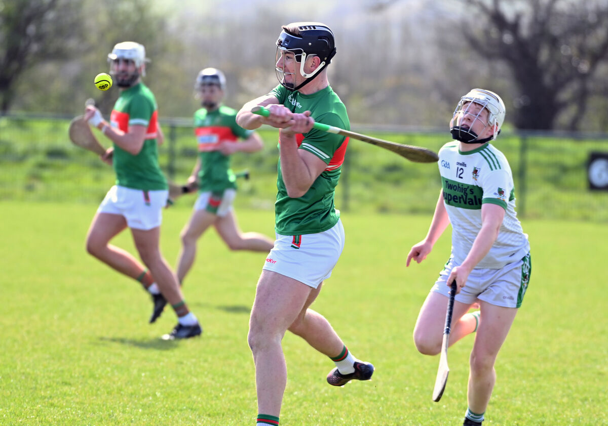 Fr O'Neills' Kevin O'Sullivan shoots from Kanturk's Sean O'Connor during Red FM HL division 1 game at Aghavine. Picture: Eddie O'Hare
