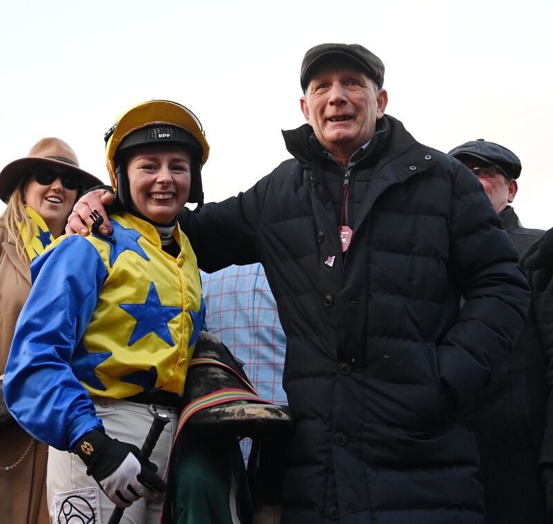 Jody Townend with her dad Tim after riding Bambino Fever to win at Cheltenham. Picture: Healy Racing Jody Townend with her dad Tim after riding Bambino Fever to win at Cheltenham. Picture: Healy Racing