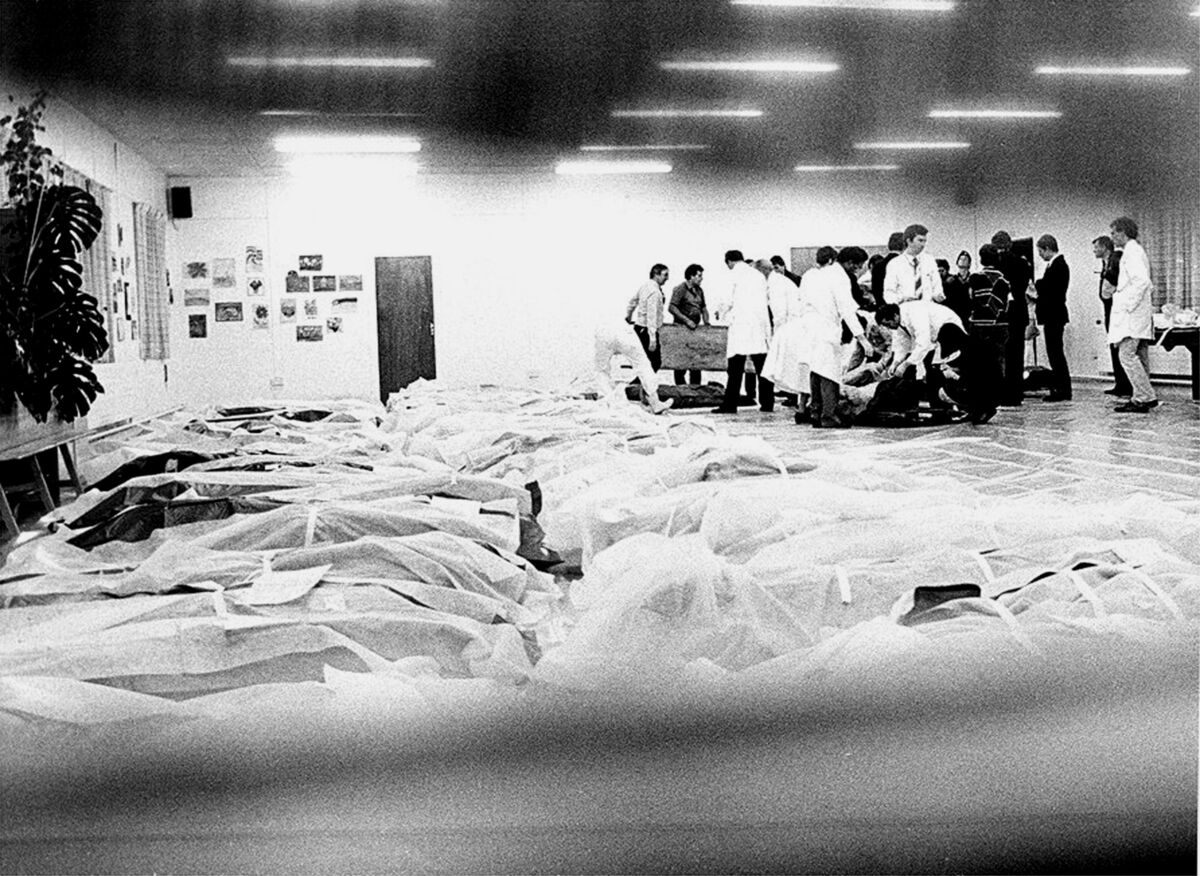 Staff photographer Denis Minihane's dramatic picture of bodies from the Air India disaster on June 23rd 1985 in a temporary morgue at Cork Regional Hospital (now the University Hospital). Staff photographer Denis Minihane's dramatic picture of bodies from the Air India disaster on June 23rd 1985 in a temporary morgue at Cork Regional Hospital (now the University Hospital).
