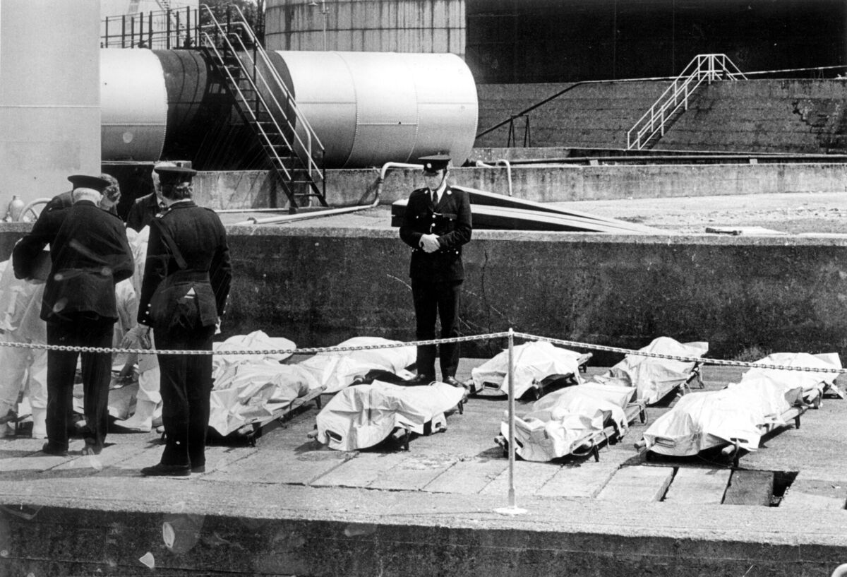 Some of the bodies which were brought ashore at the Irish naval base at Haulbowline by the LE Aisling. Some of the bodies which were brought ashore at the Irish naval base at Haulbowline by the LE Aisling.