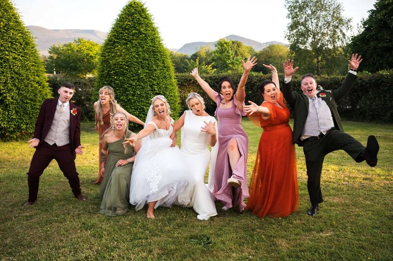 The bridal party: Mícheál, Kayley, Lauren, Klara, Ciara, Ursula, Sharon and Stephen at Klara and Ciara’s wedding last month.