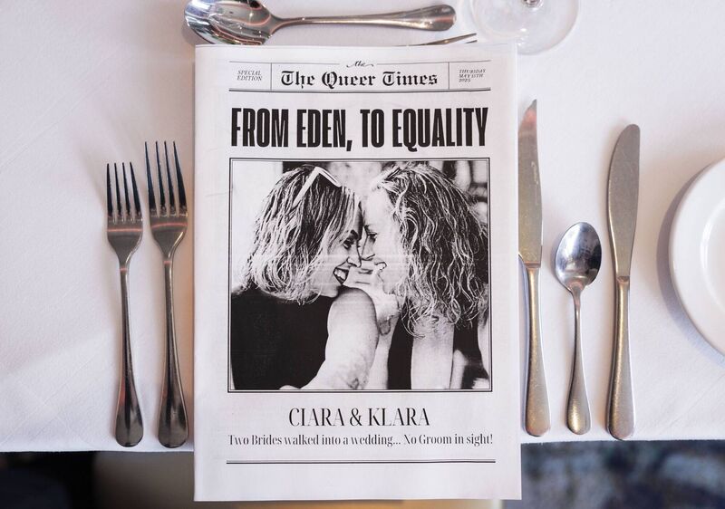 Klara designed an eight page newspaper called “The Queer Times” as wedding favours.