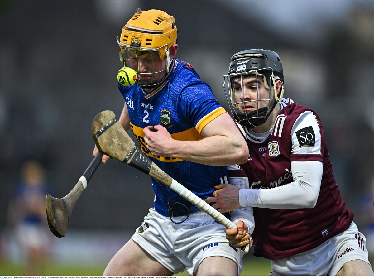 Michael Corcoran of Tipperary in action against Liam Collins of Galway. Picture: Sam Barnes/Sportsfile